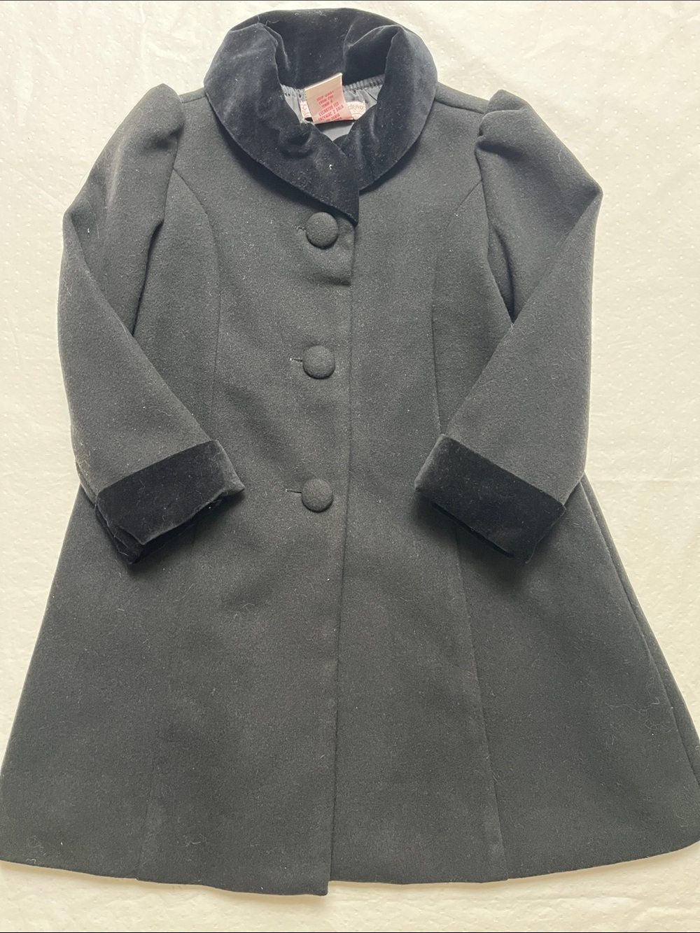 CATHERINE MALANDRINO Mini Girls Black Velvet Trim Princess Dress Coat Size 2T
